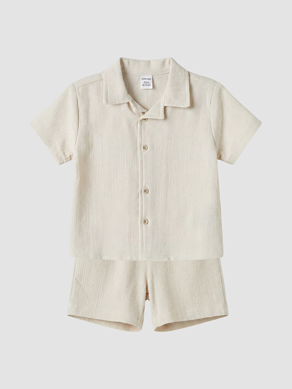 Bej Dokulu Erkek Bebek Gömlek ve Şort Takım