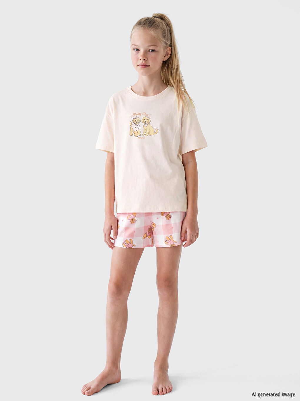 Baskılı Kız Çocuk Şortlu Pijama Takımı
