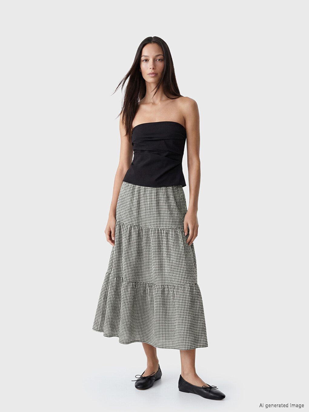 Elastic Waist Plaid Layered Skirt