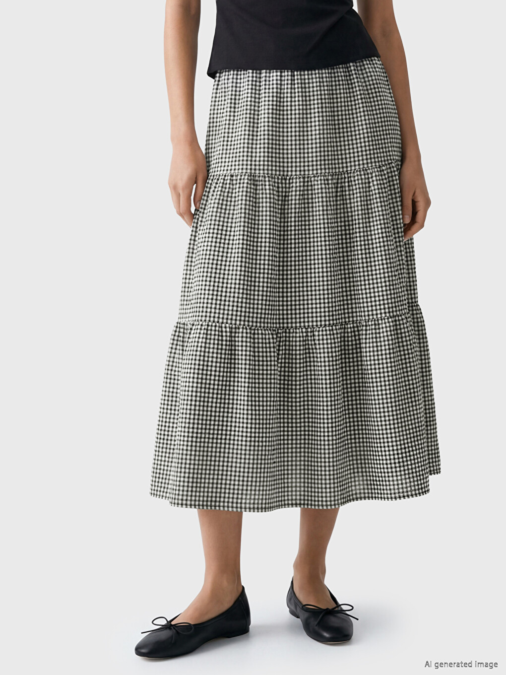 Elastic Waist Plaid Layered Skirt-1