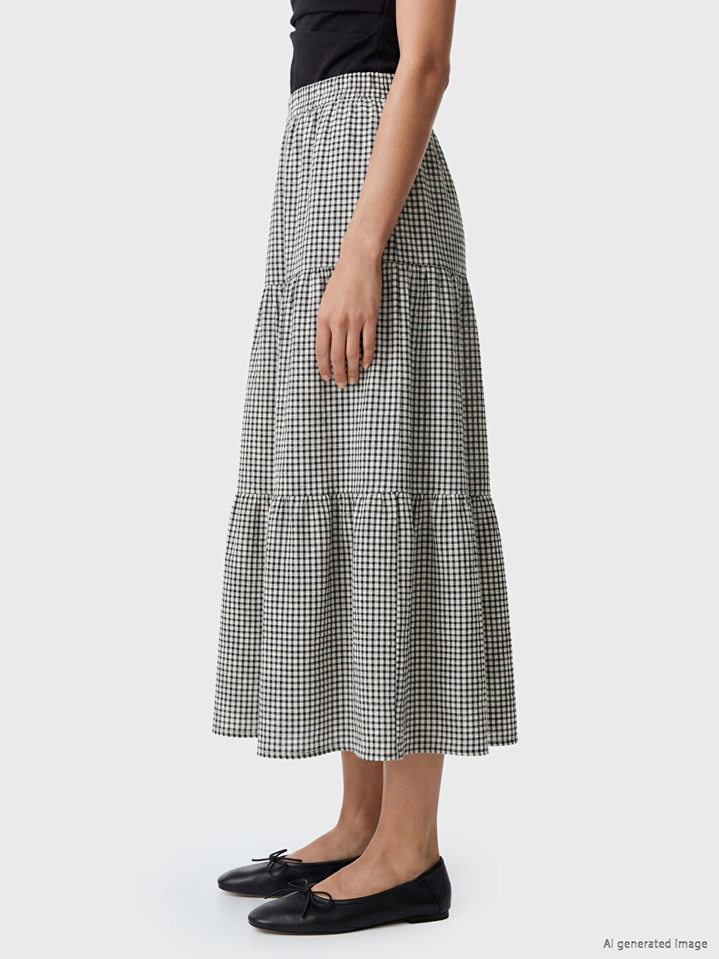 Elastic Waist Plaid Layered Skirt-2