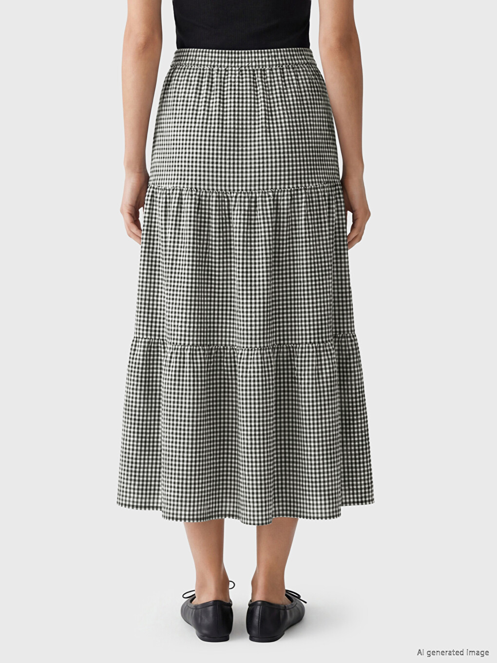 Elastic Waist Plaid Layered Skirt-3