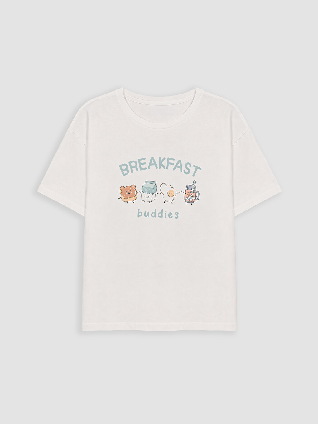 Ekru Bisiklet Yaka Baskılı Kadın Kaprili Pijama Takımı-1