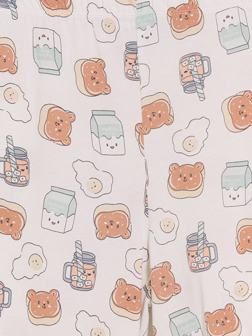 Ekru Bisiklet Yaka Baskılı Kadın Kaprili Pijama Takımı-5