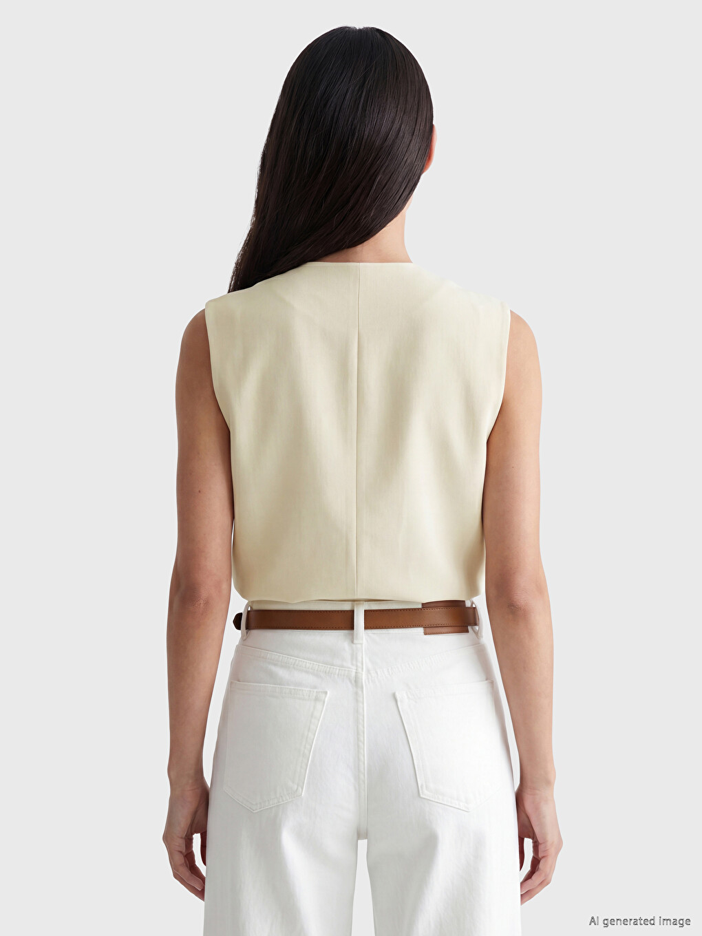 Linen Blend Women's Classic Waistcoat-3