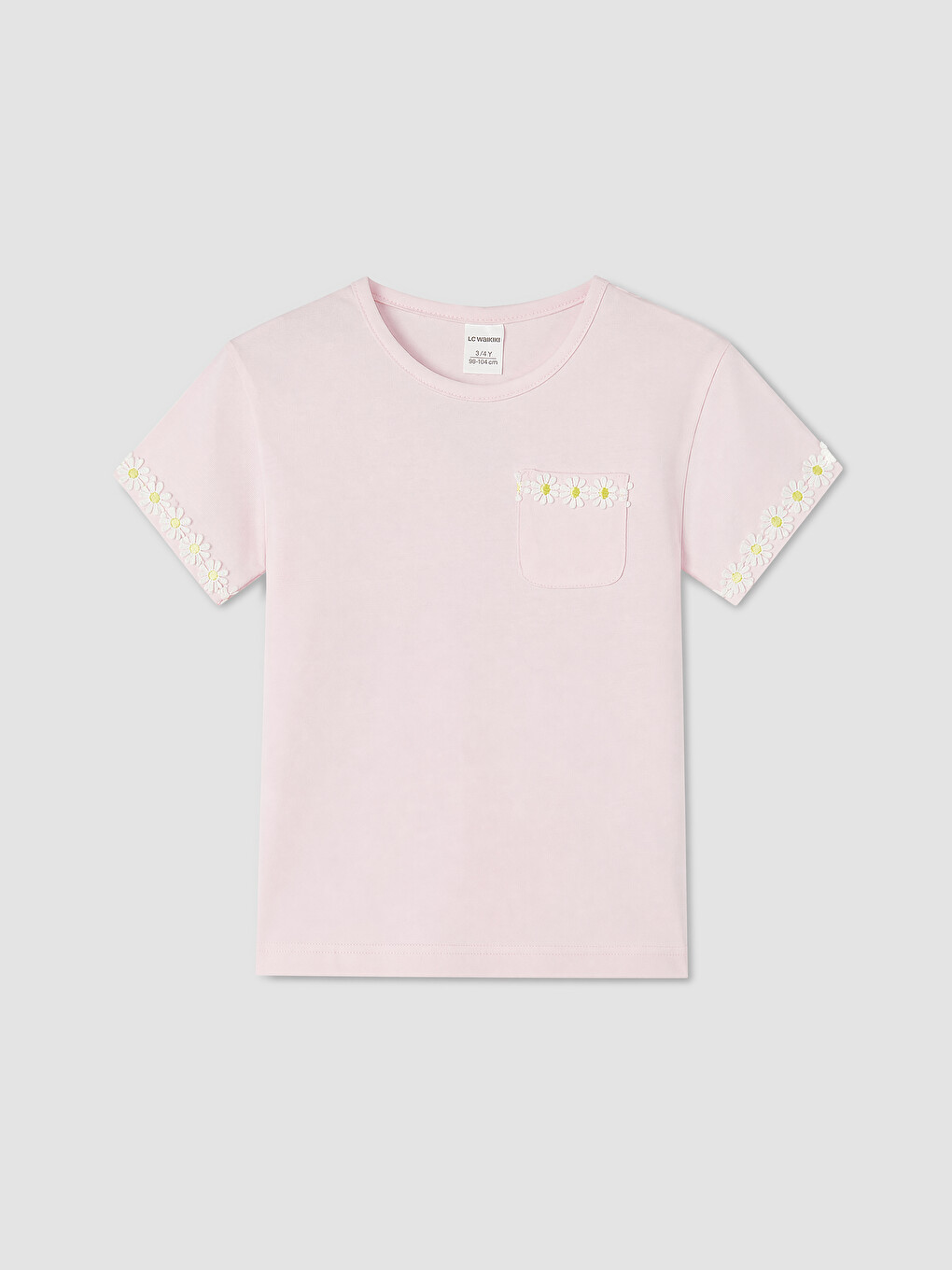 Pembe Bisiklet Yaka Nakışlı Kız Çocuk Tişört
