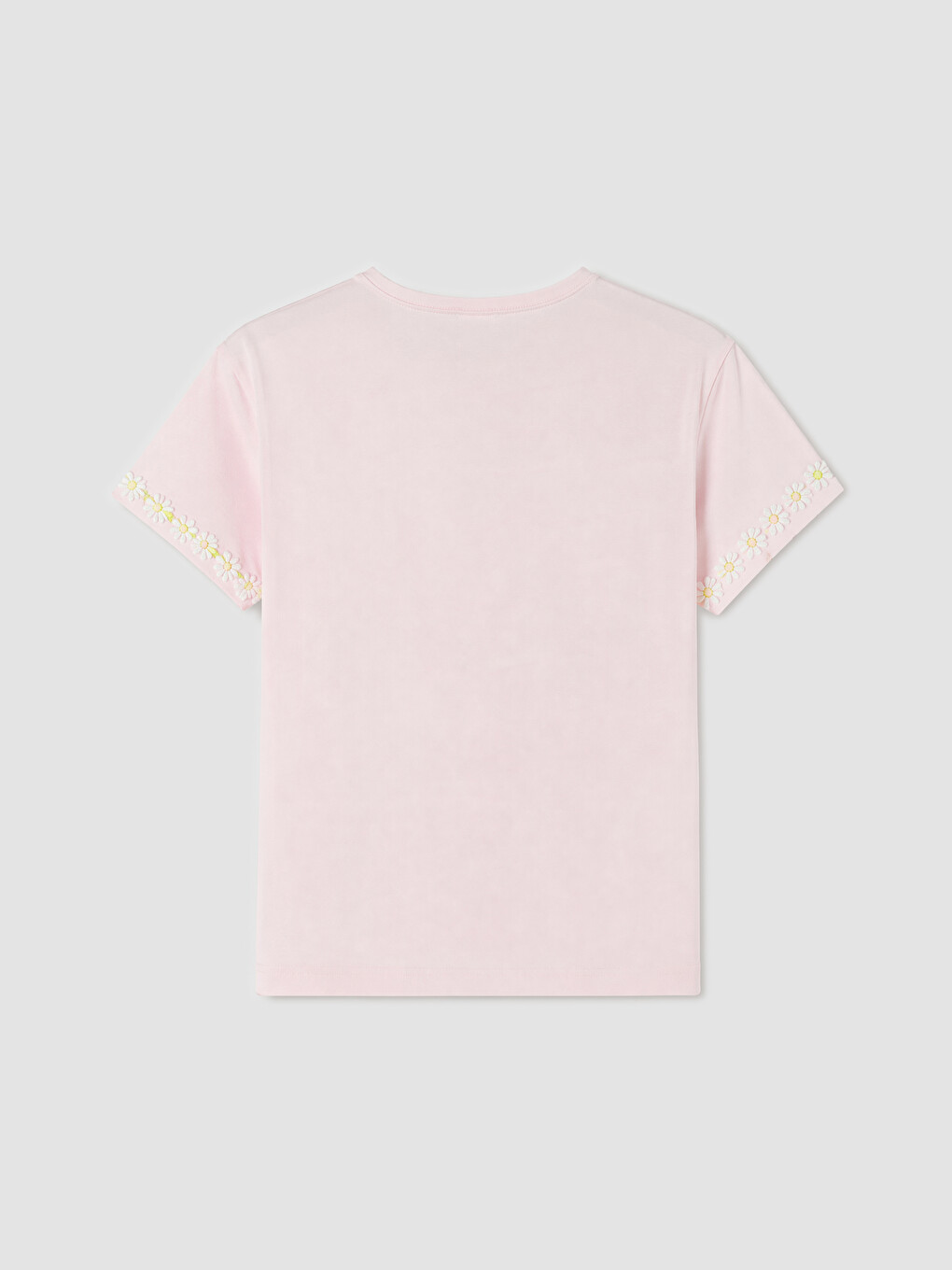 Pembe Bisiklet Yaka Nakışlı Kız Çocuk Tişört-1