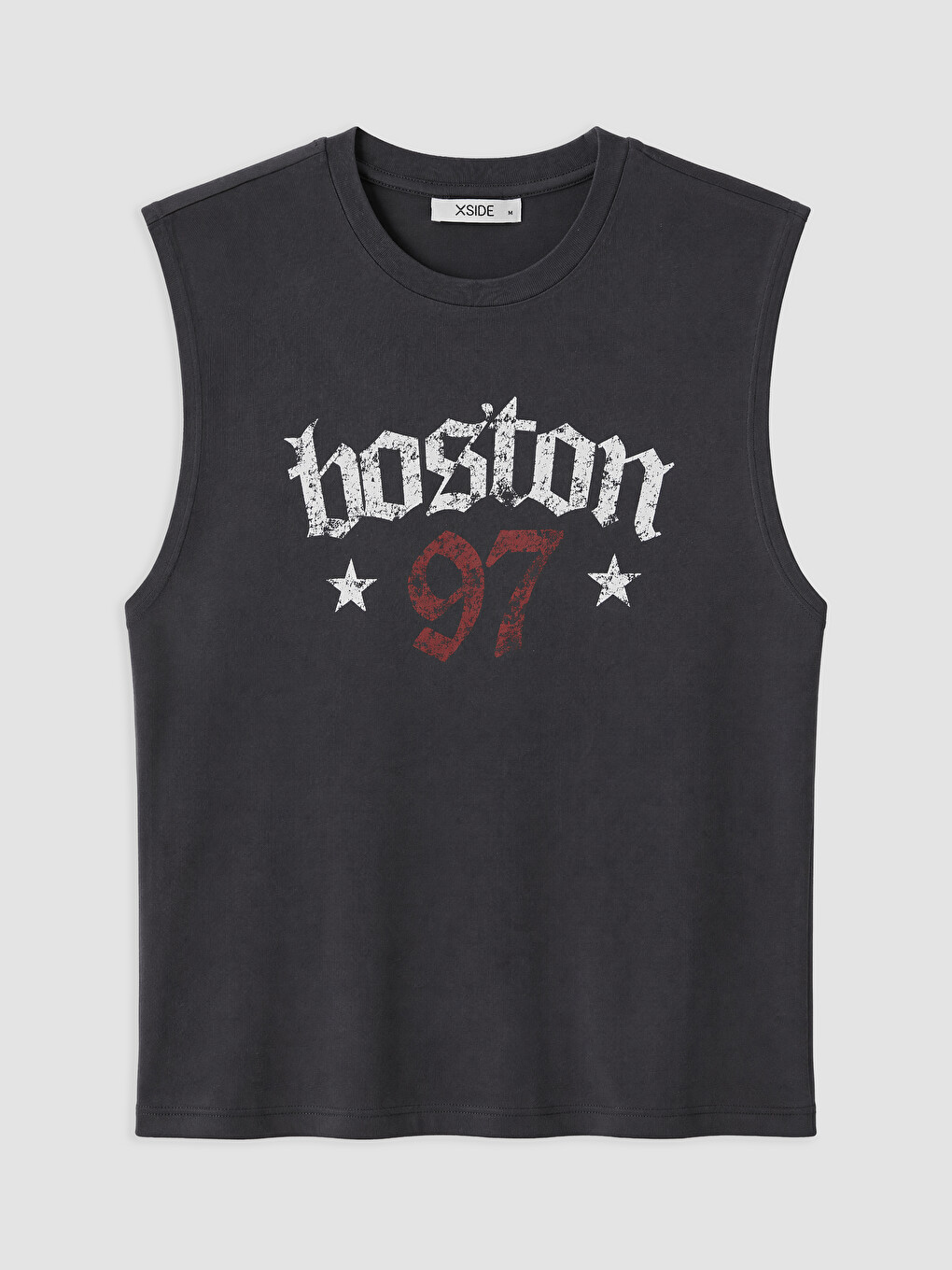 Antrasit Bisiklet Yaka Boston Baskılı Kolsuz Erkek Tişört