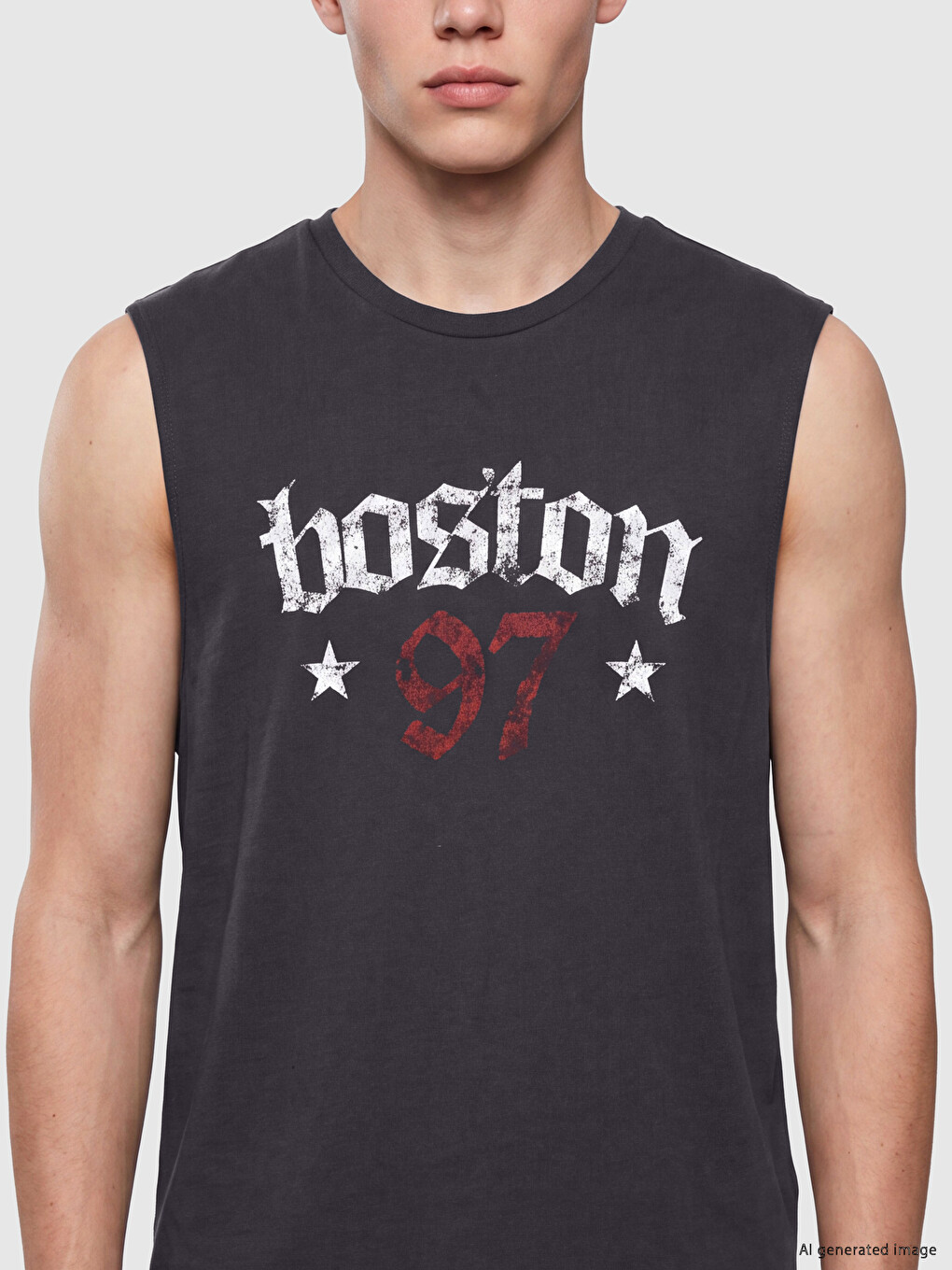 Antrasit Bisiklet Yaka Boston Baskılı Kolsuz Erkek Tişört-2
