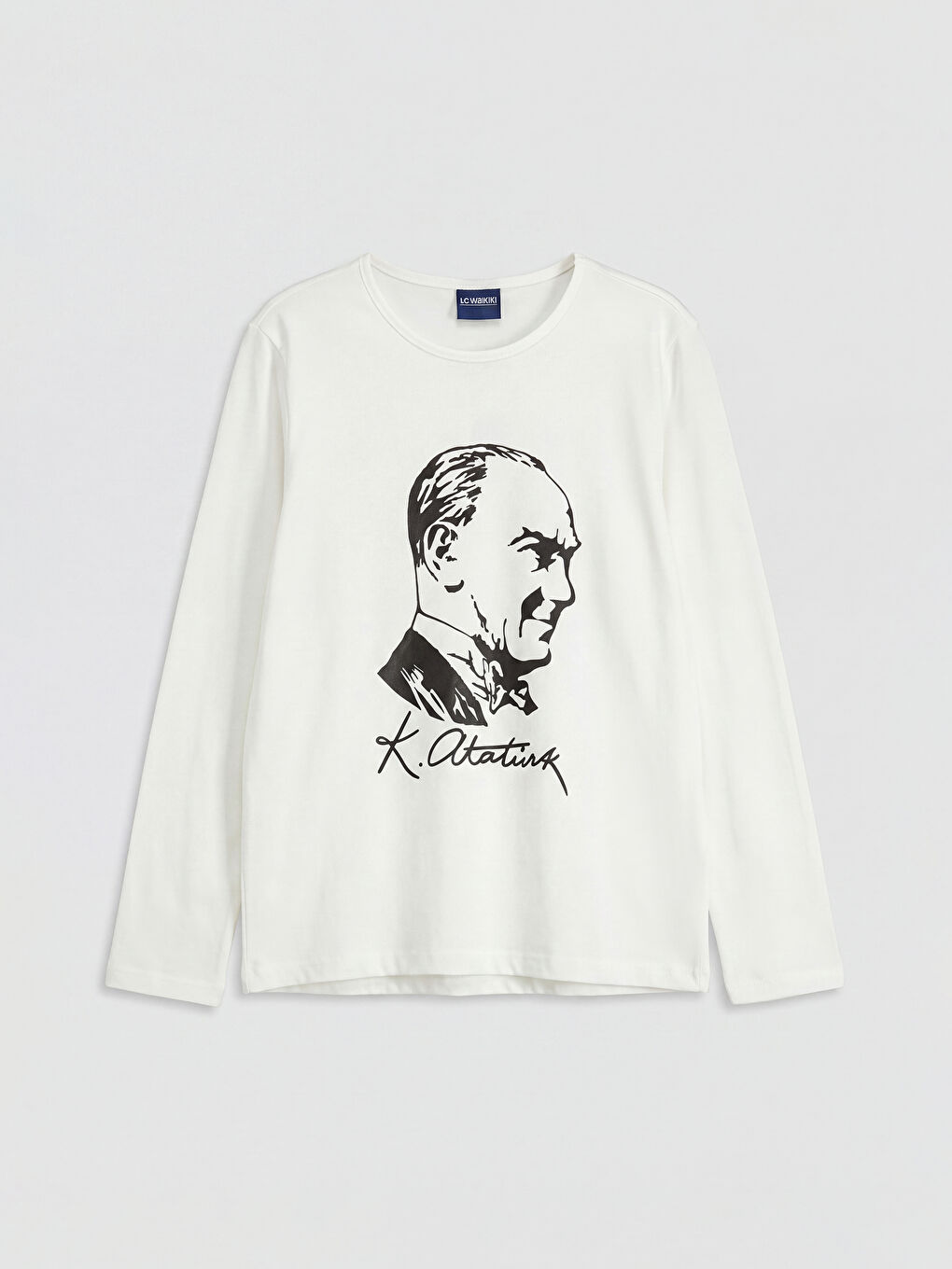 Beyaz Bisiklet Yaka Atatürk Baskılı Kız Çocuk Tişört