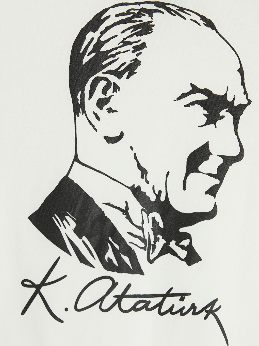 Beyaz Bisiklet Yaka Atatürk Baskılı Kız Çocuk Tişört-2