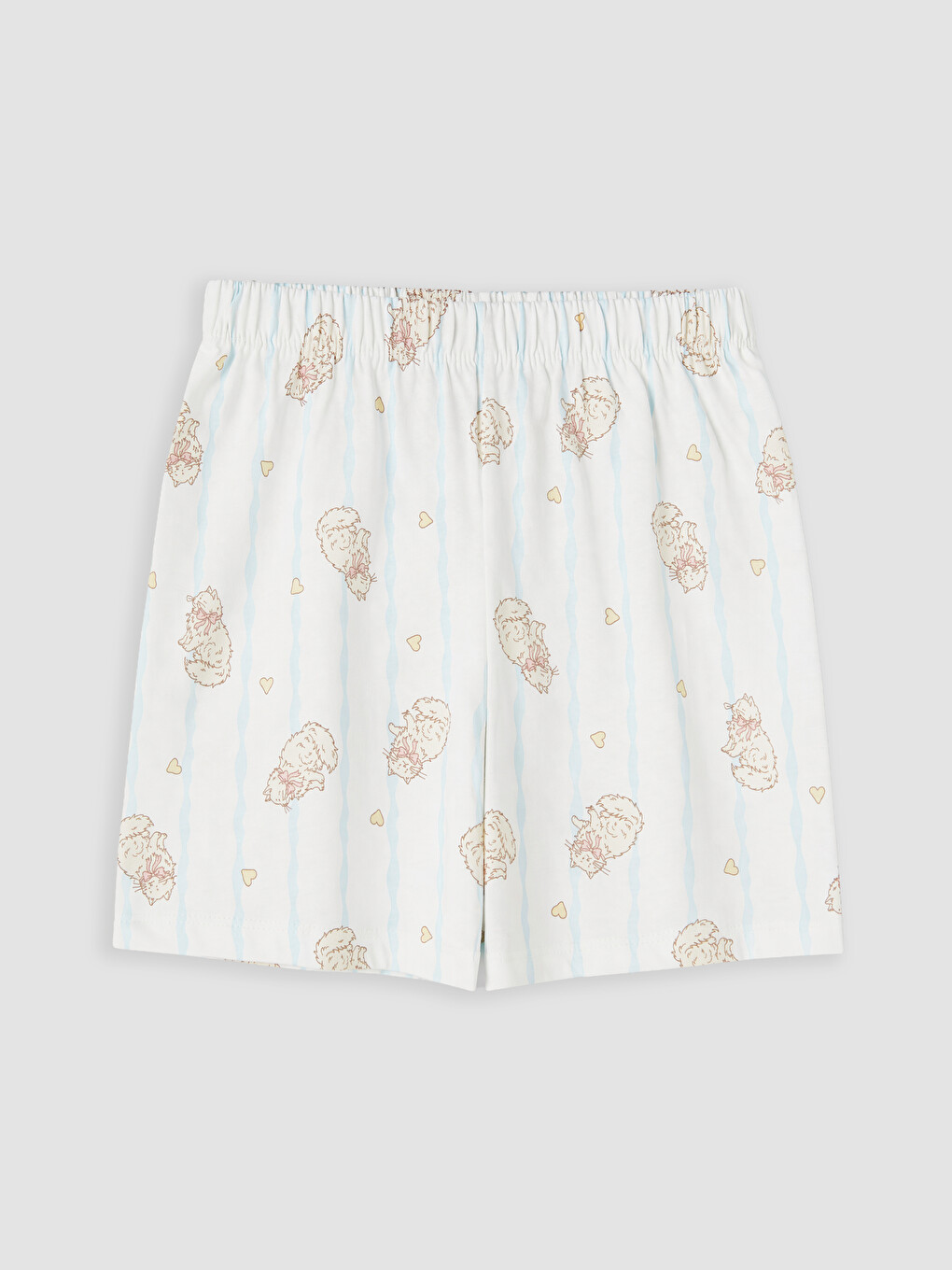 Ekru Fiyonk Detaylı Kız Çocuk Şortlu Pijama Takımı-4