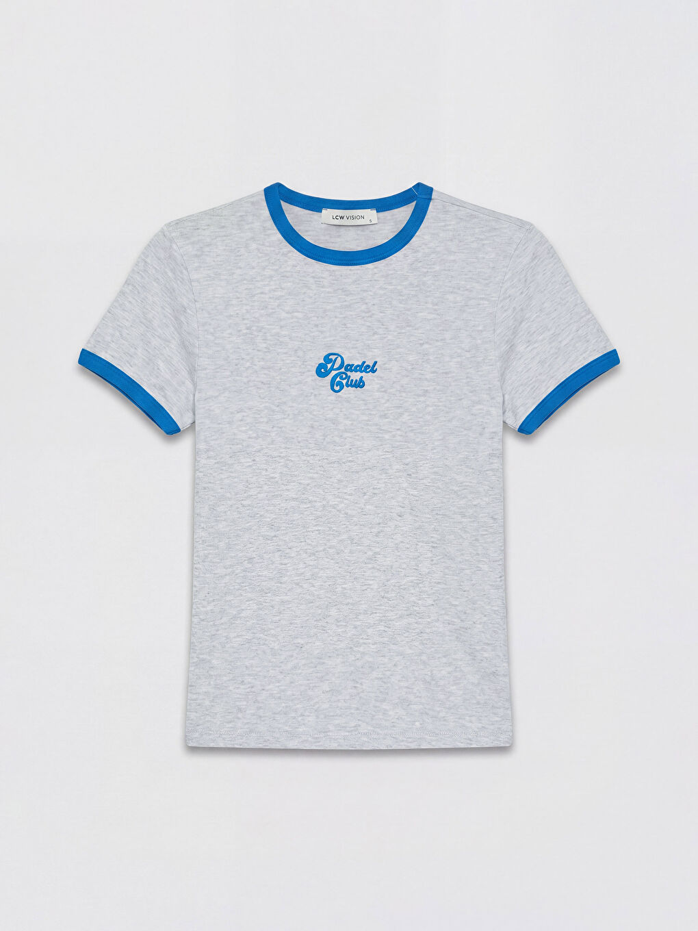 Gri Bisiklet Yaka Nakışlı Kadın Tişört