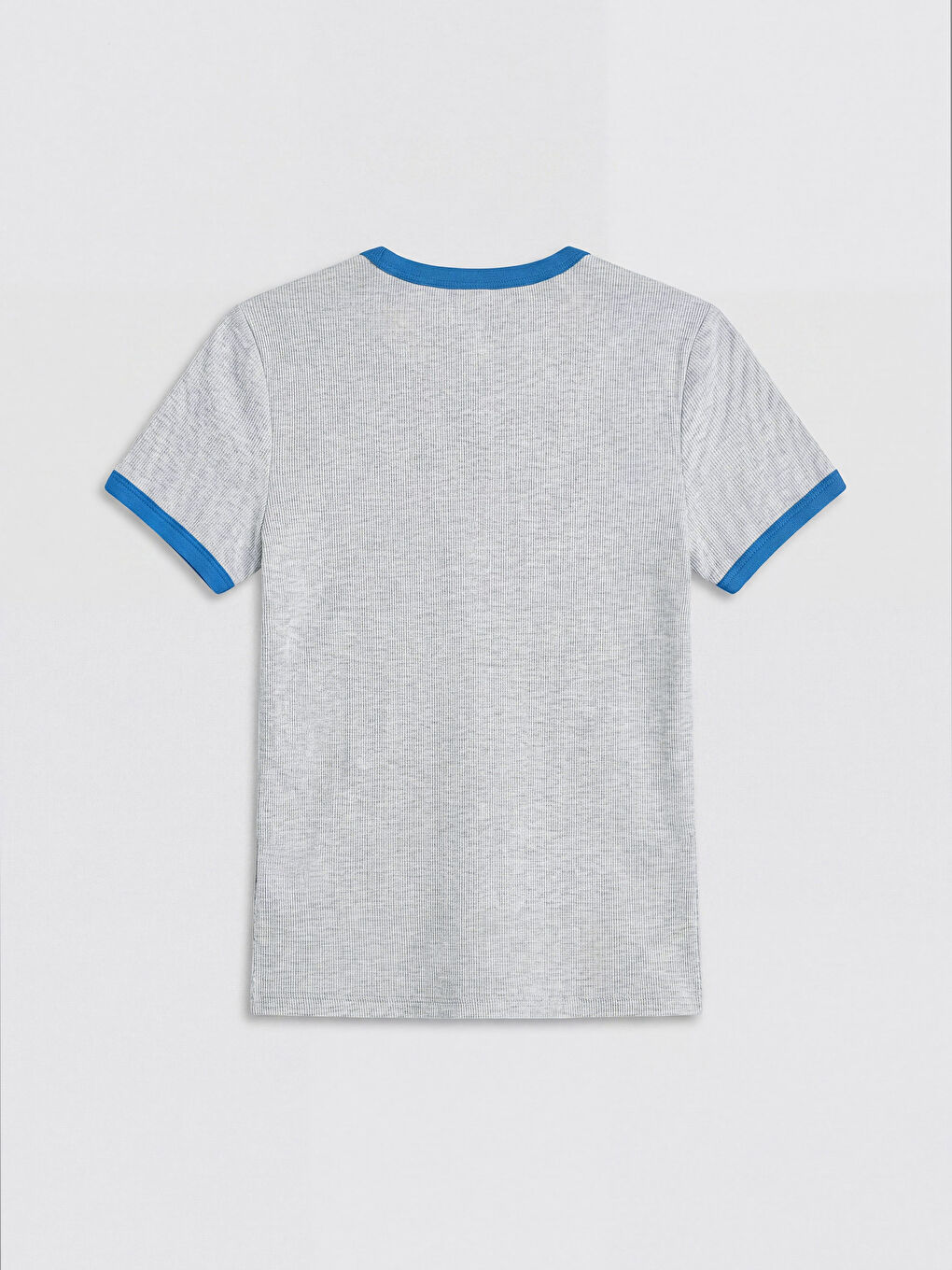 Gri Bisiklet Yaka Nakışlı Kadın Tişört-1