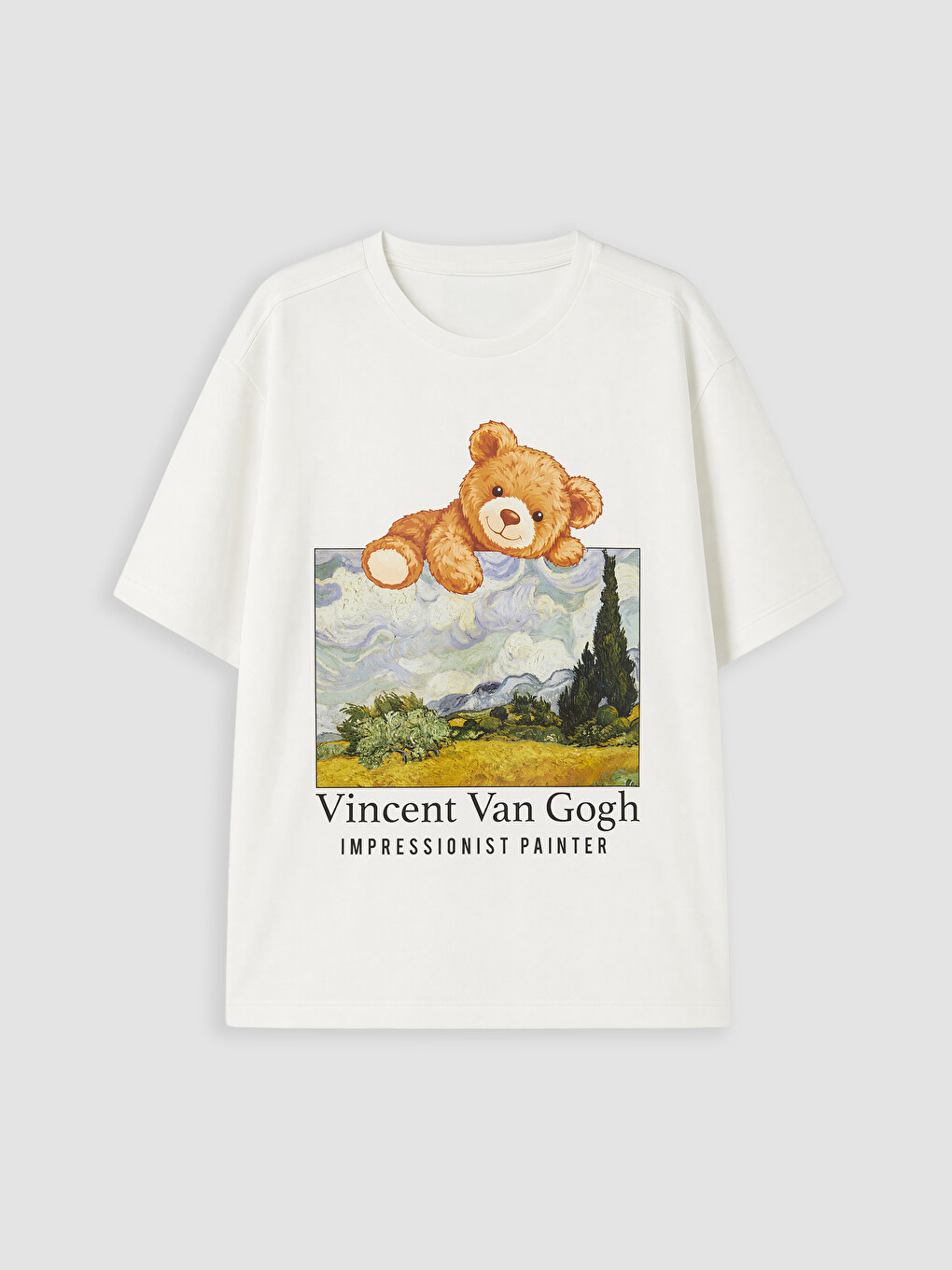 Beyaz Van Gogh Baskılı Kız Çocuk Tişört
