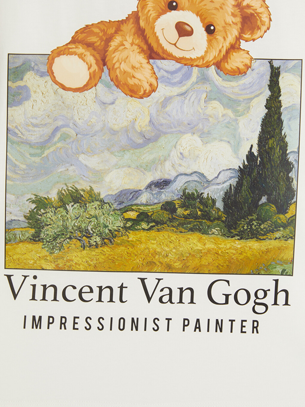 Beyaz Van Gogh Baskılı Kız Çocuk Tişört-1