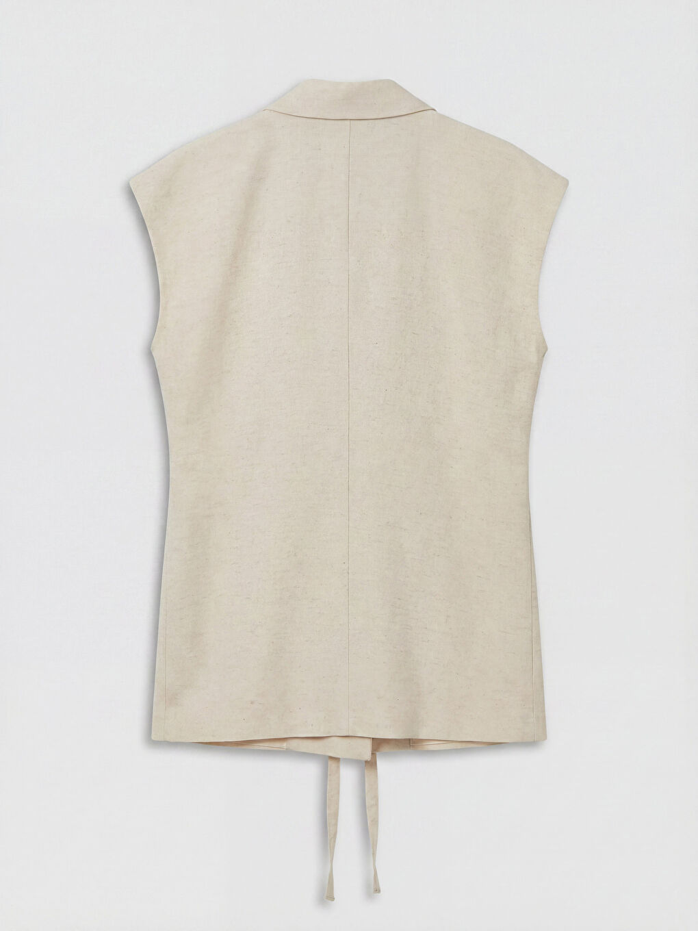 Ekru Keten Karışımlı Beli Kuşaklı Kadın Klasik Yelek-1