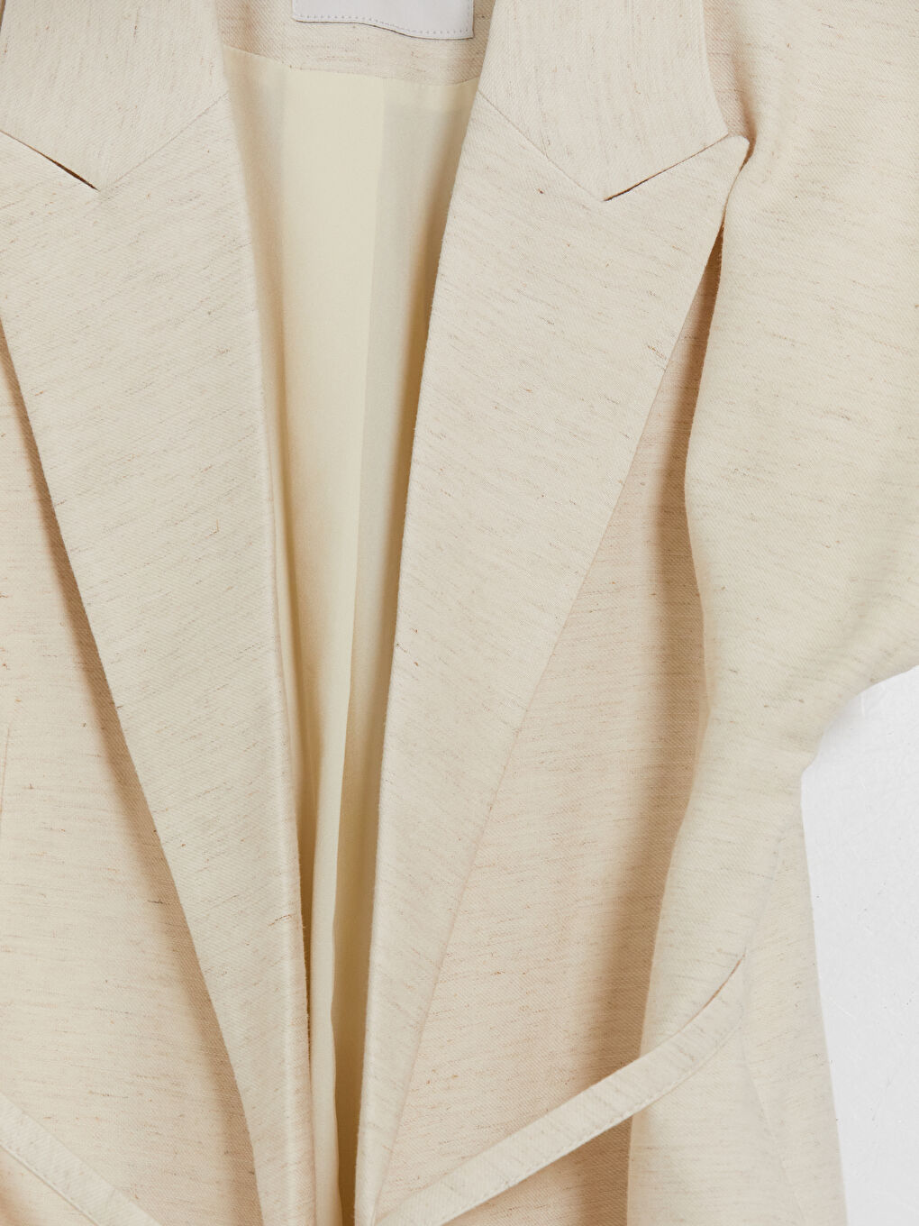 Ekru Keten Karışımlı Beli Kuşaklı Kadın Klasik Yelek-2