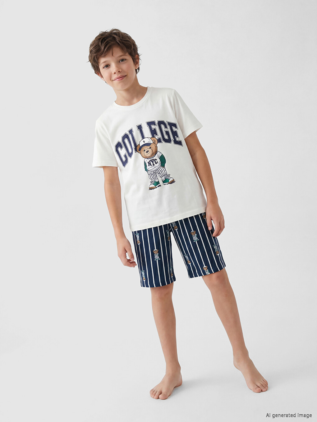 Bear Teddy Printed Boys' Shortie Pyjamas Set-1
