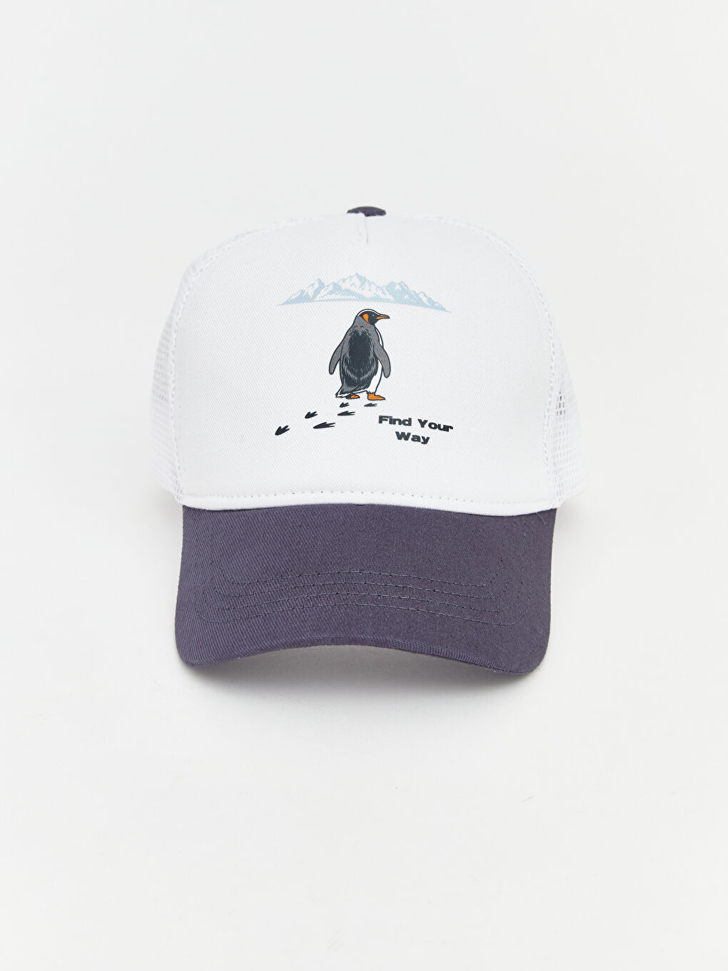 Beyaz Penguen Baskılı Erkek Çocuk Kep Şapka