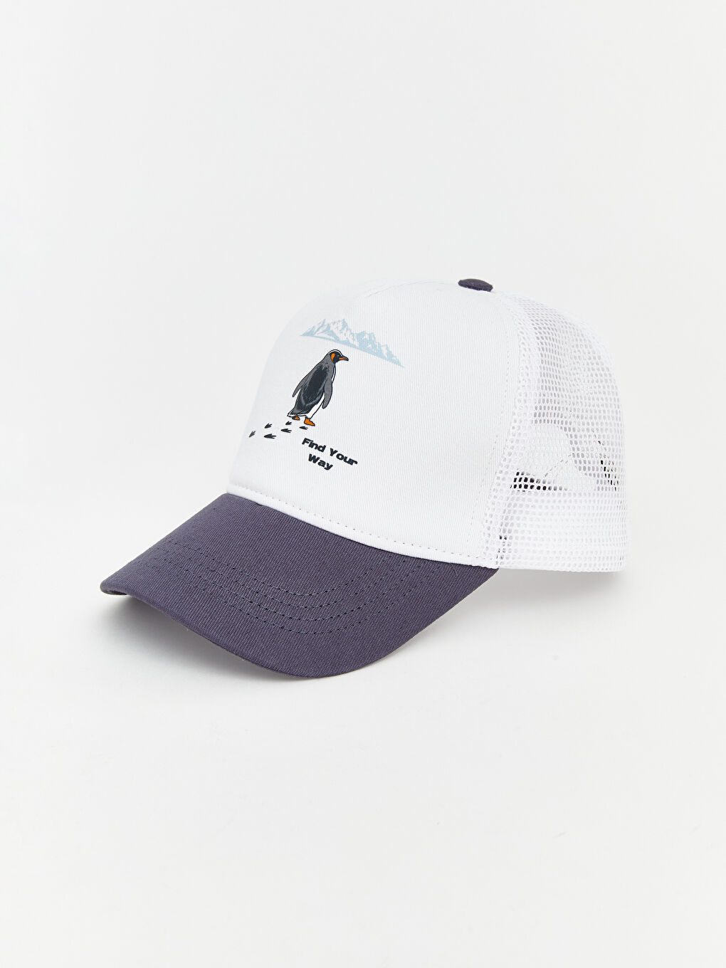 Beyaz Penguen Baskılı Erkek Çocuk Kep Şapka-1