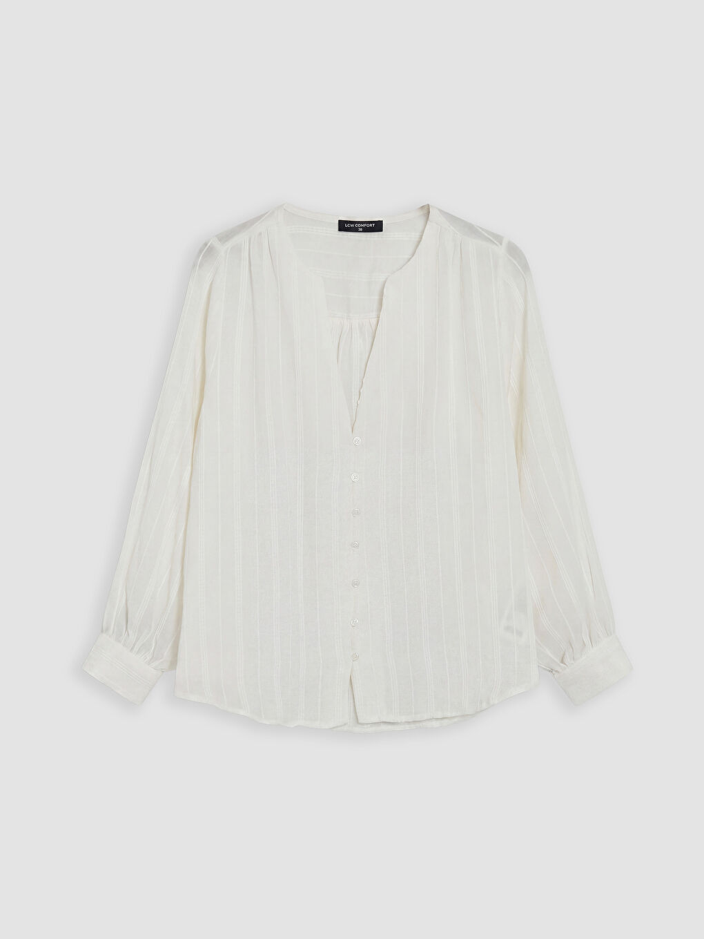 Beyaz Kaçık Yaka Çizgili Kadın Gömlek