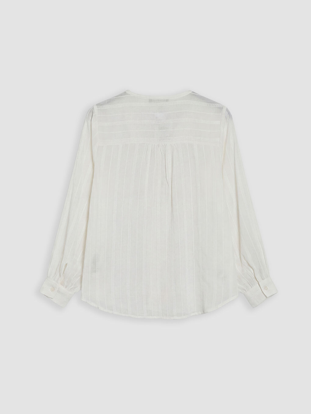 Beyaz Kaçık Yaka Çizgili Kadın Gömlek-1