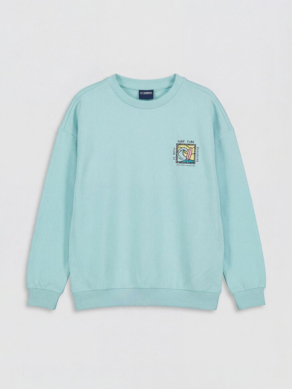 Turkuaz Bisiklet Yaka Baskılı Erkek Çocuk Sweatshirt