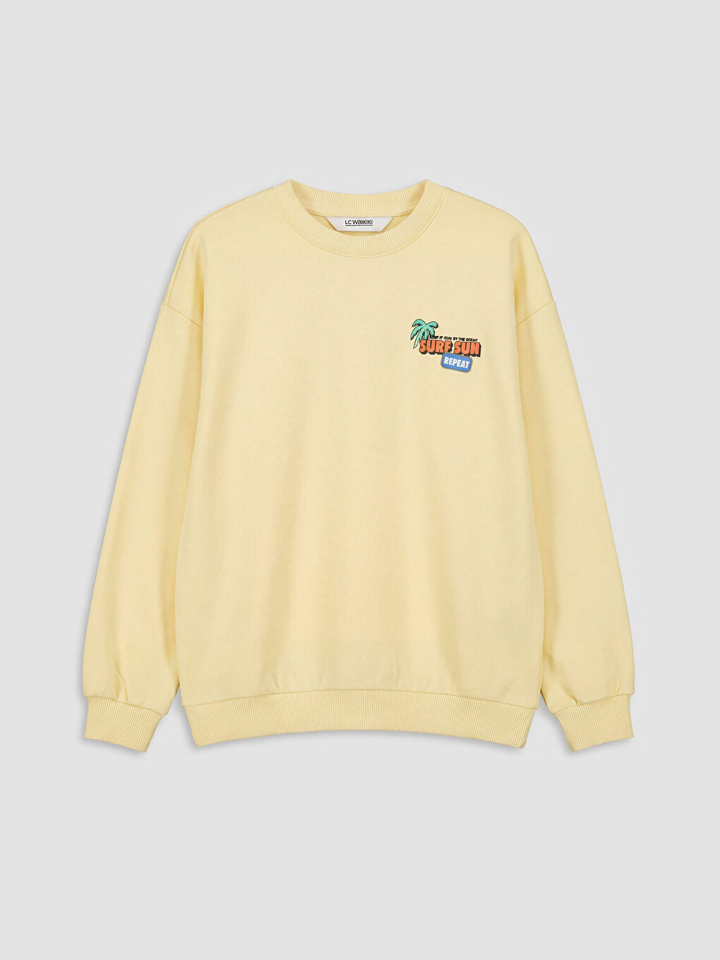 Sarı Bisiklet Yaka Baskılı Erkek Çocuk Sweatshirt