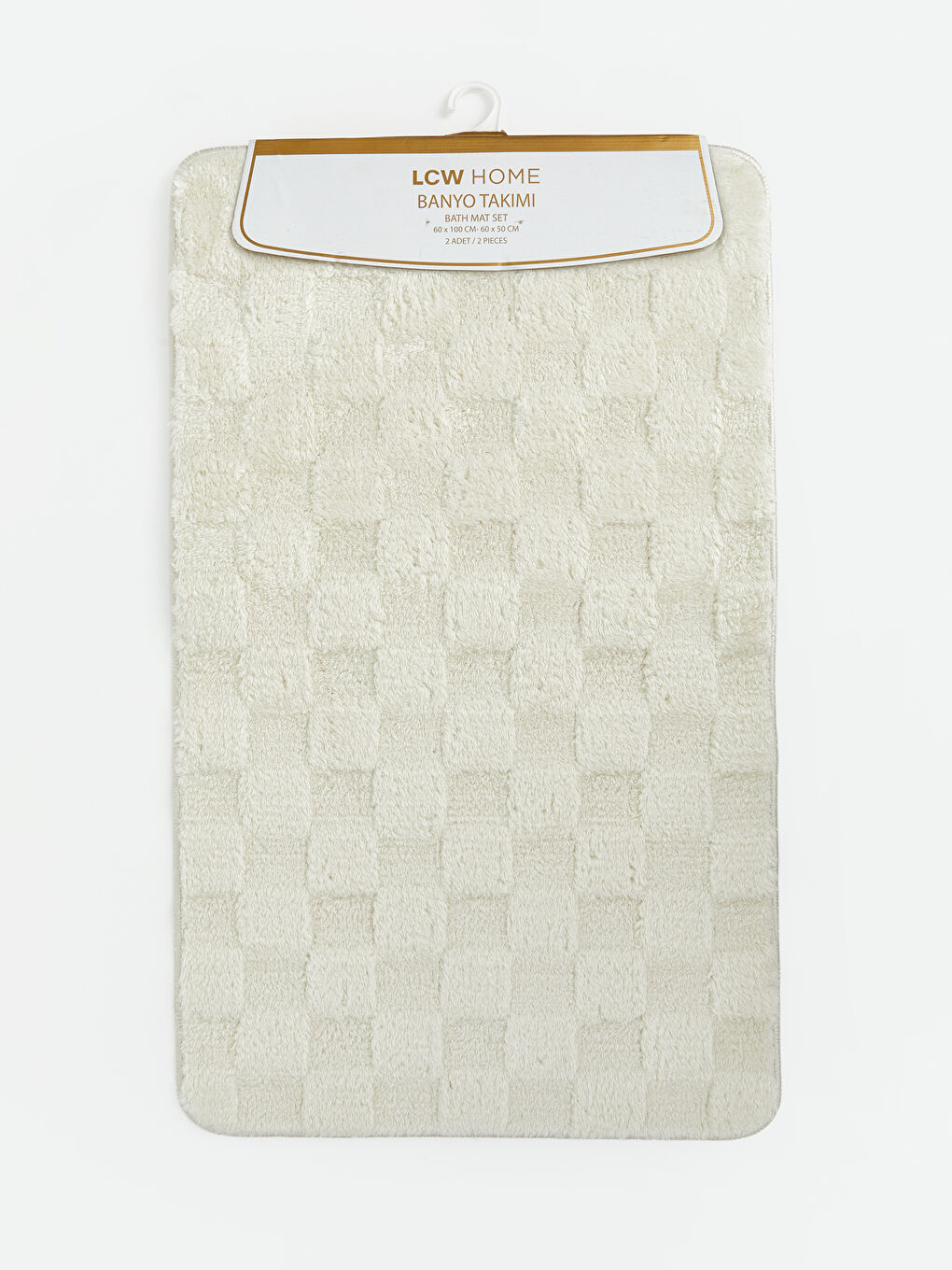 Beyaz Kareli Desenli 2'li Banyo Paspası Takımı-1