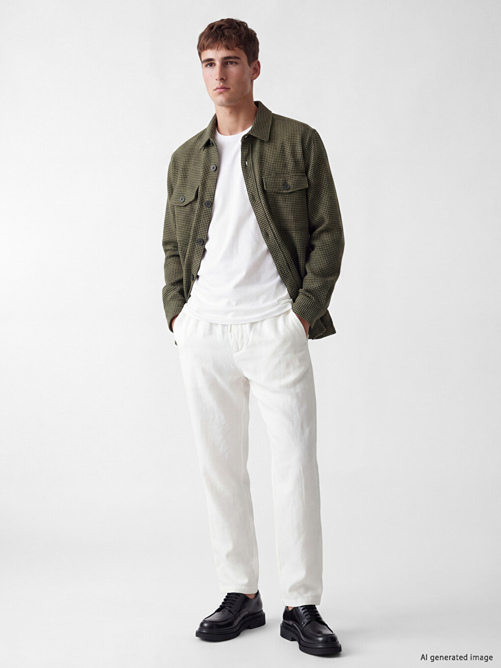 Ekru Regular Fit %100 Keten Erkek Pantolon-1
