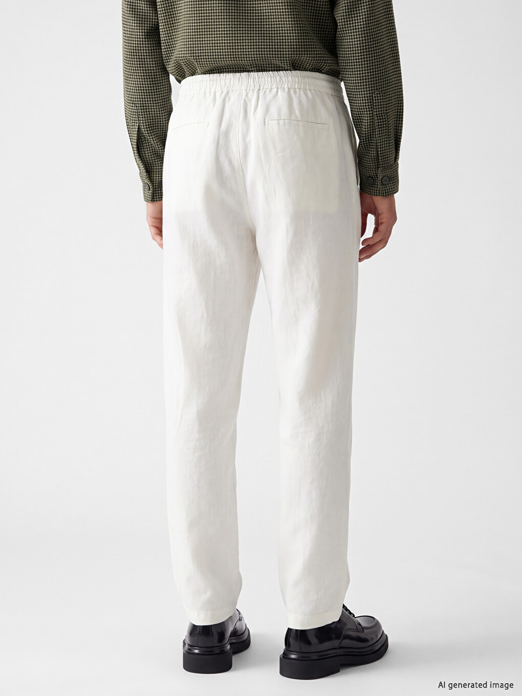 Ekru Regular Fit %100 Keten Erkek Pantolon-3
