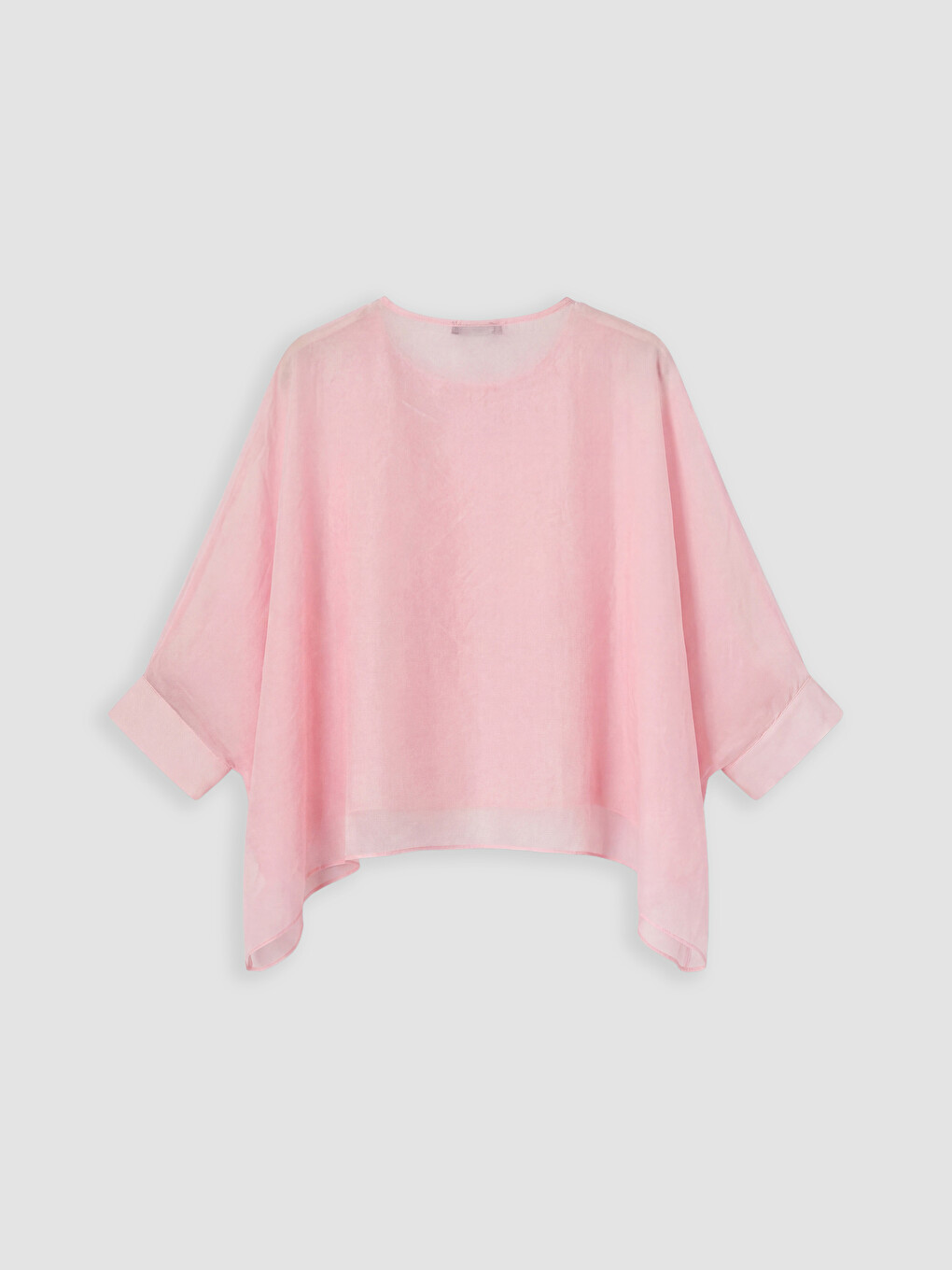 Pembe Bisiklet Yaka Fırfırlı Asimetrik Kesim Bluz-1