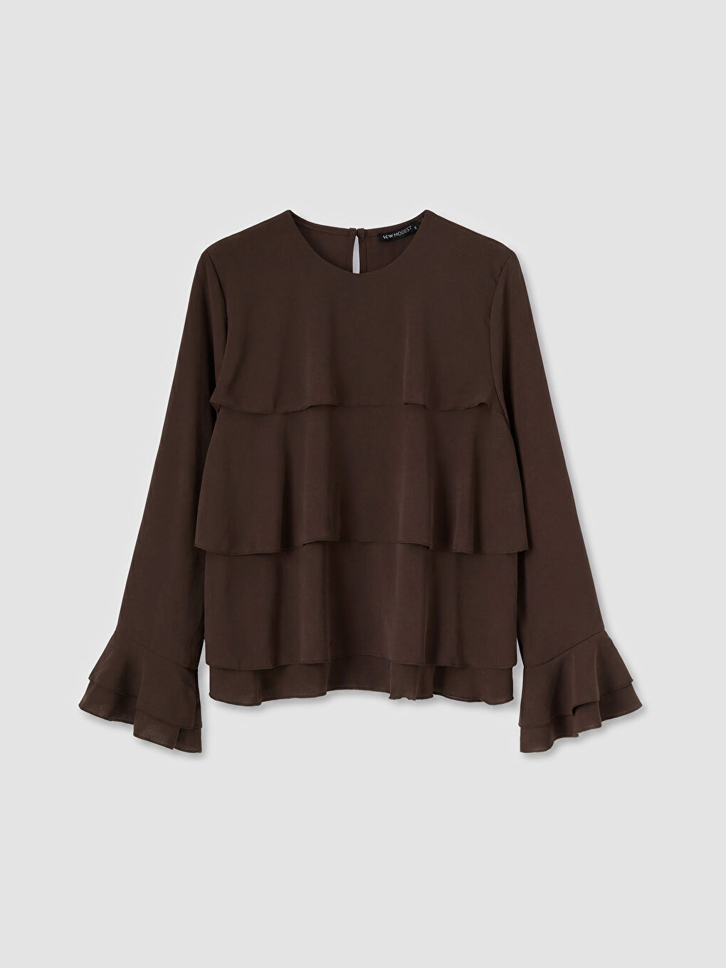 Kahverengi Bisiklet Yaka Fırfırlı Bluz