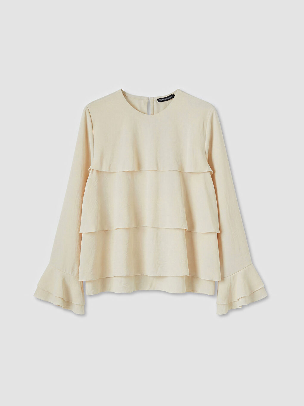 Bej Bisiklet Yaka Fırfırlı Bluz