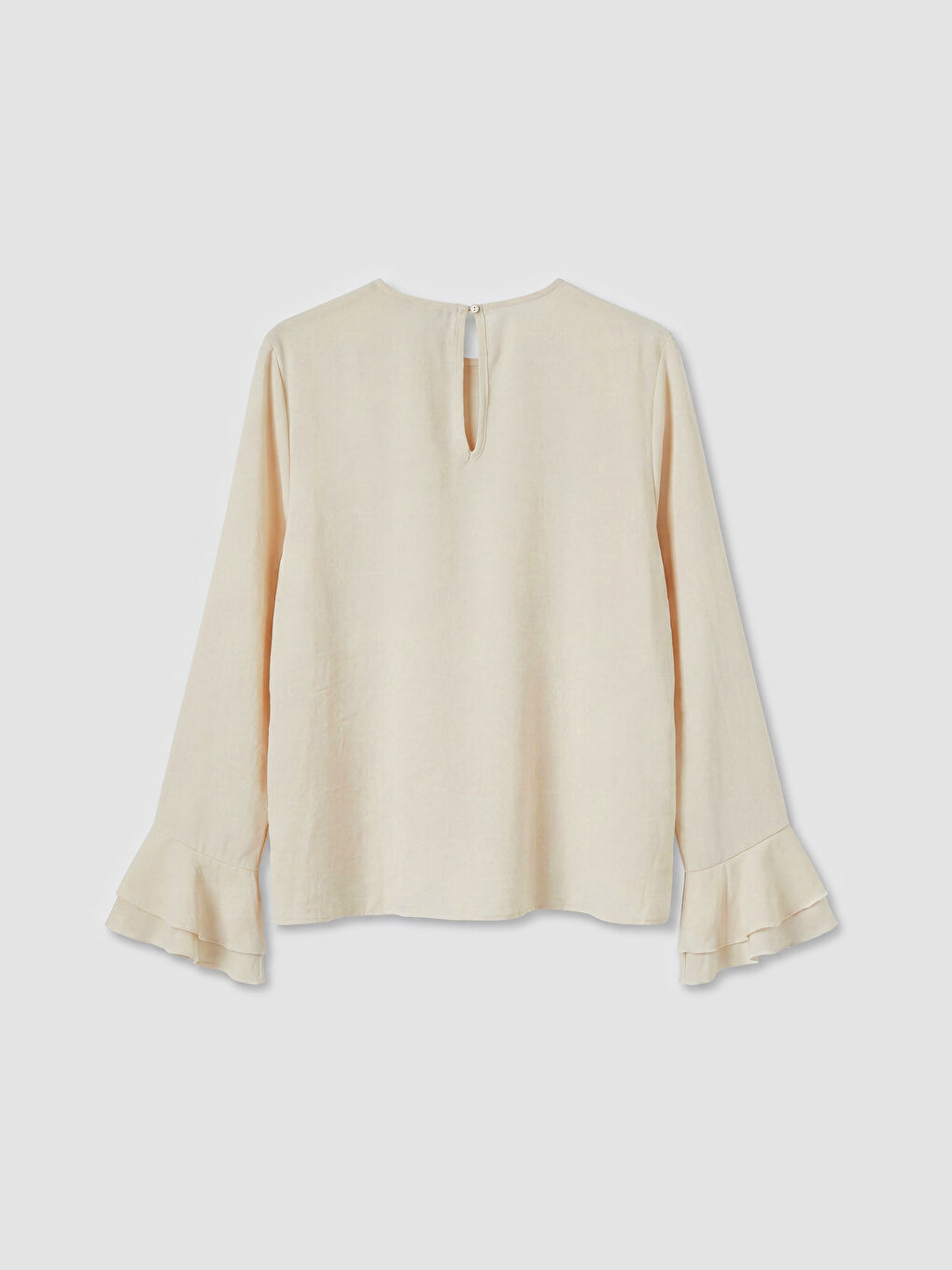 Bej Bisiklet Yaka Fırfırlı Bluz-1