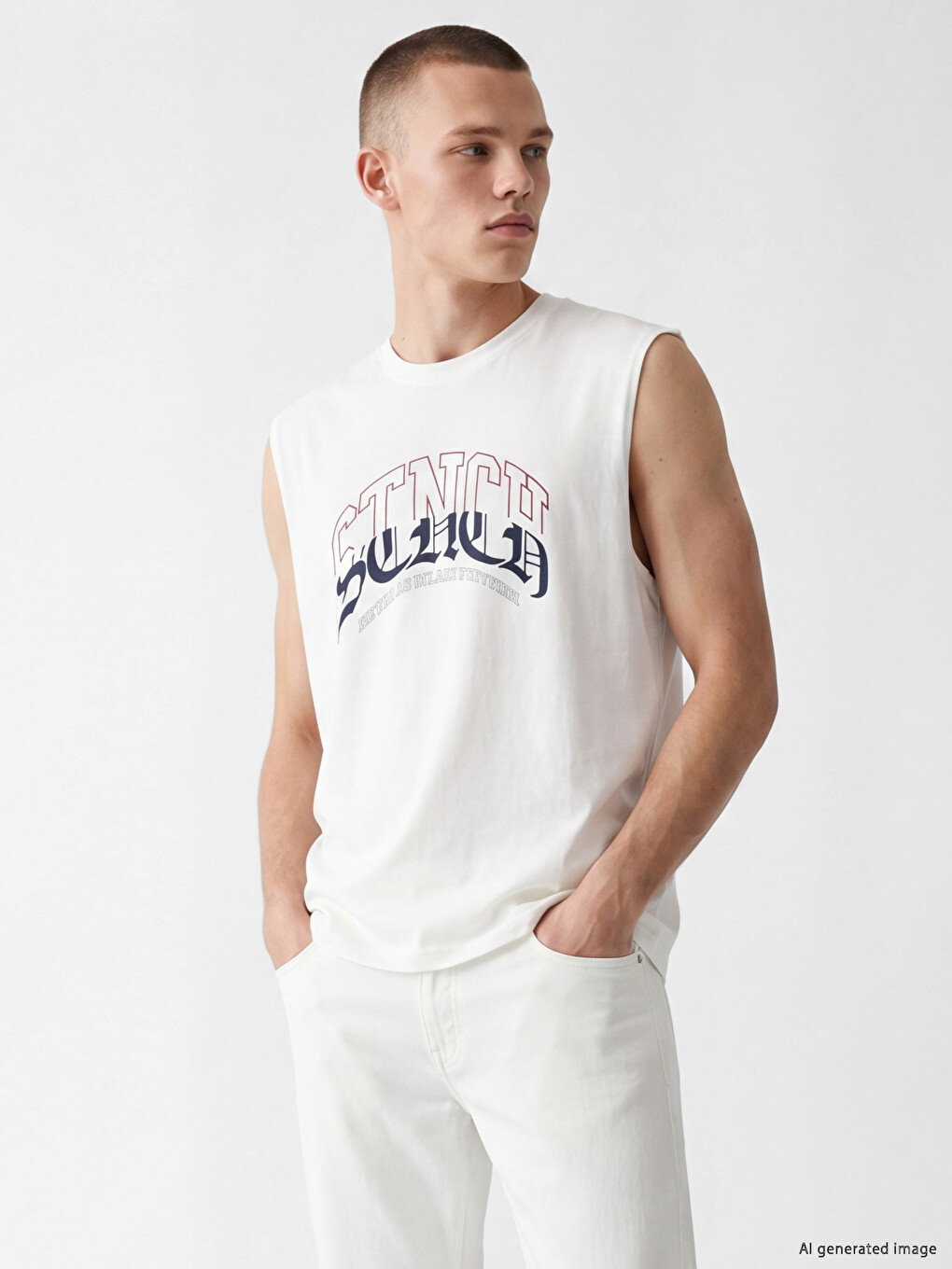 Crew Neck Printed Men's Sleeveless T-Shirt