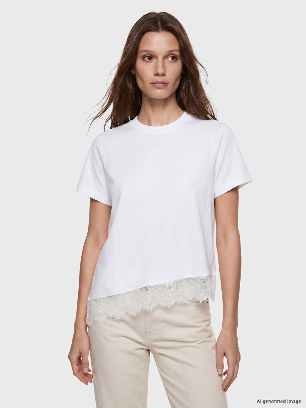 Crew Neck Lace Detailed Blouse