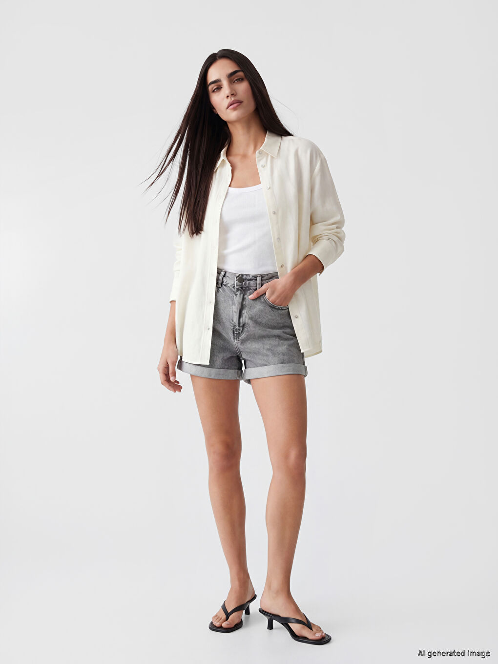 Linen Blend Oversize Women's Shirt-1