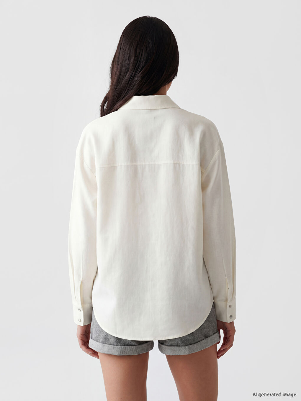 Linen Blend Oversize Women's Shirt-3