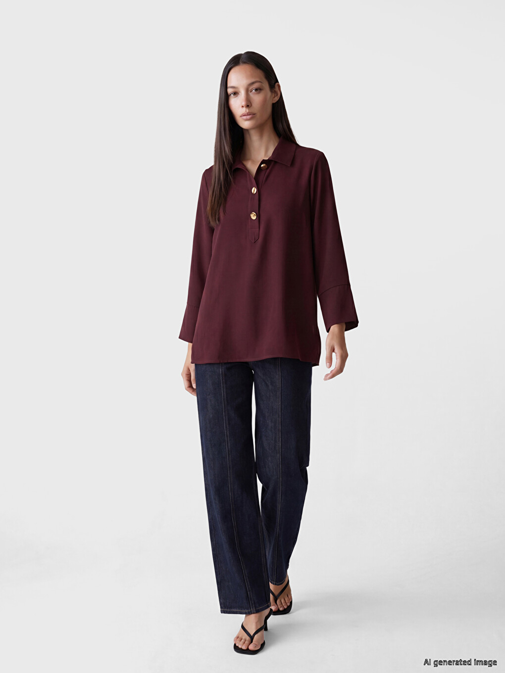 Collared Neck Buttoned Women's Tunic-1