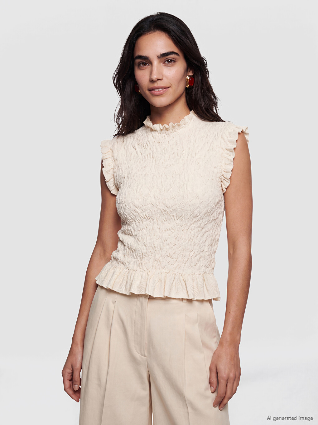 Mock Neck Patterned Ruffled Women's Knitwear T-shirt