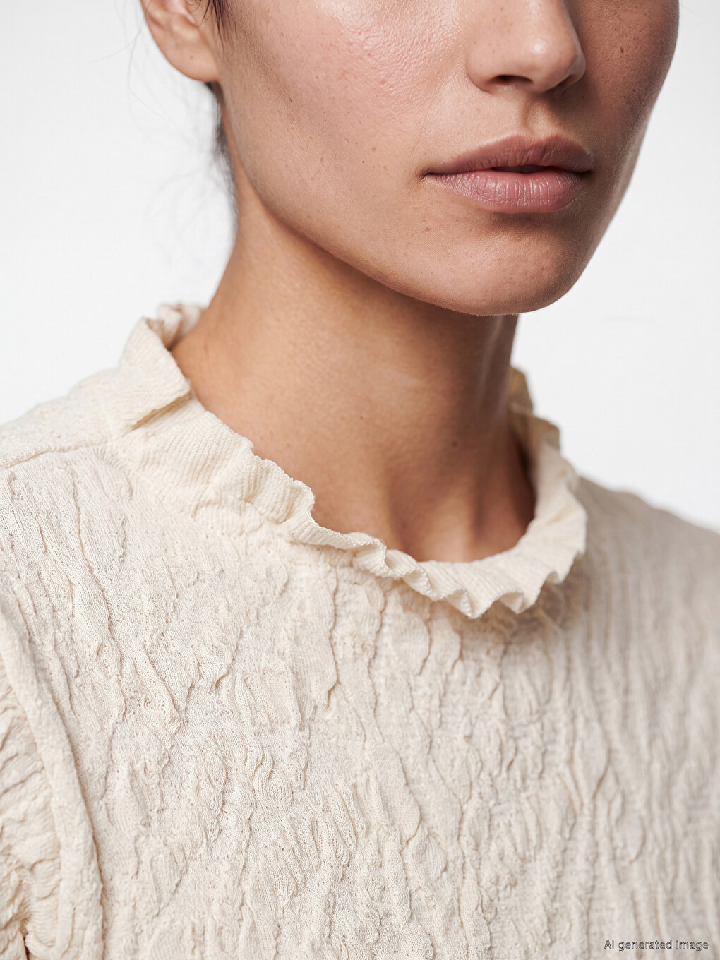 Mock Neck Patterned Ruffled Women's Knitwear T-shirt-2