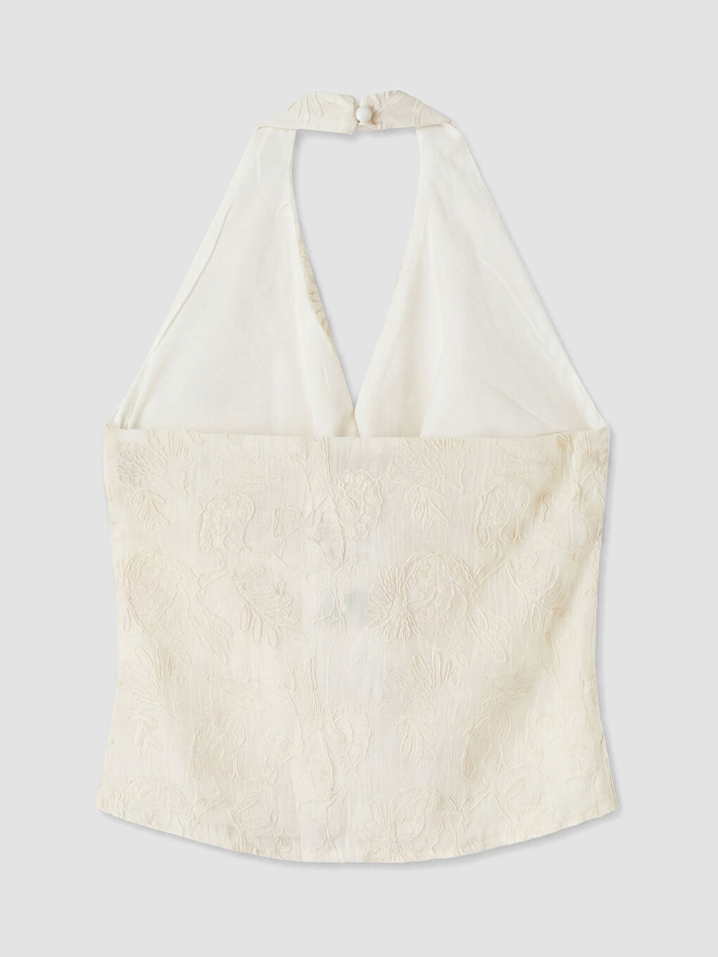 Ekru Halter Yaka Nakışlı Bluz-1
