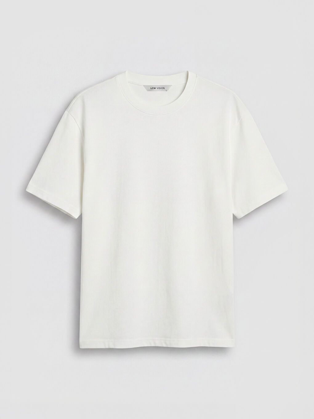 Beyaz Bisiklet Yaka Relaxed Fit Erkek Tişört