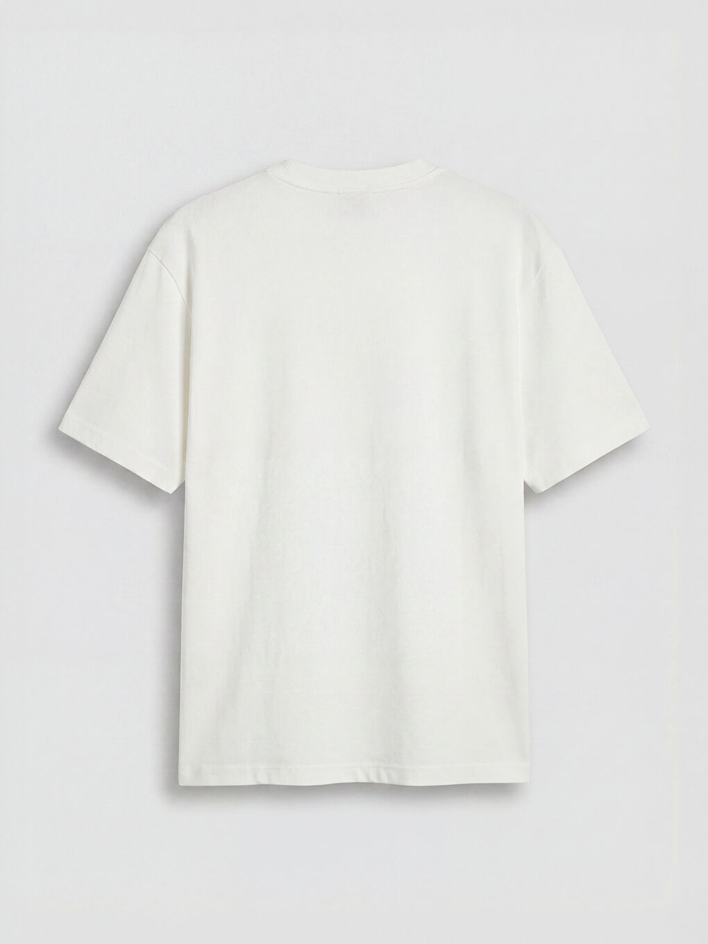 Beyaz Bisiklet Yaka Relaxed Fit Erkek Tişört-1