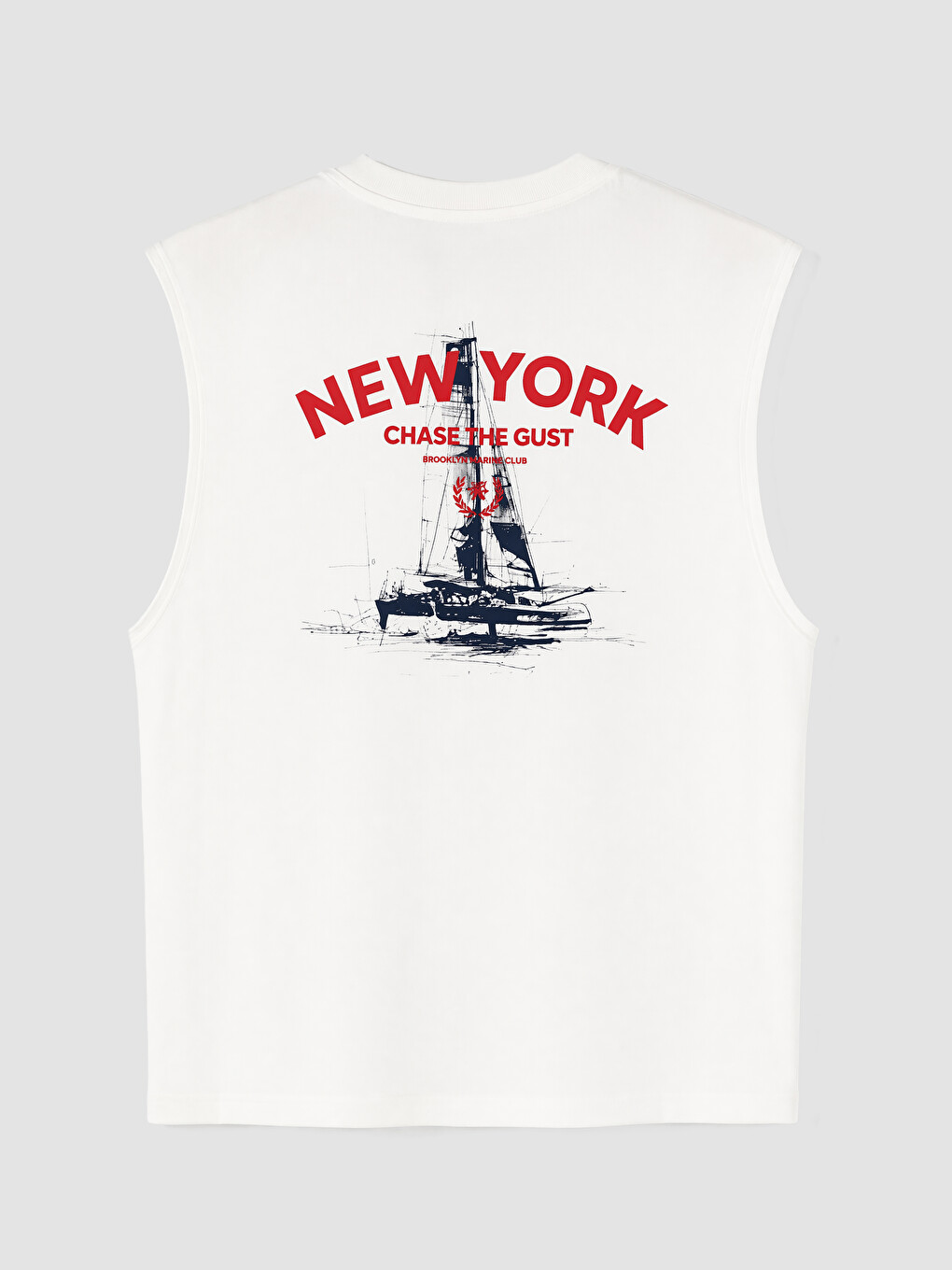 Beyaz Bisiklet Yaka New York Baskılı Erkek Kolsuz Tişört-1