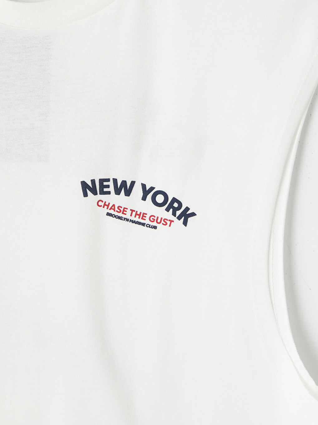 Beyaz Bisiklet Yaka New York Baskılı Erkek Kolsuz Tişört-2