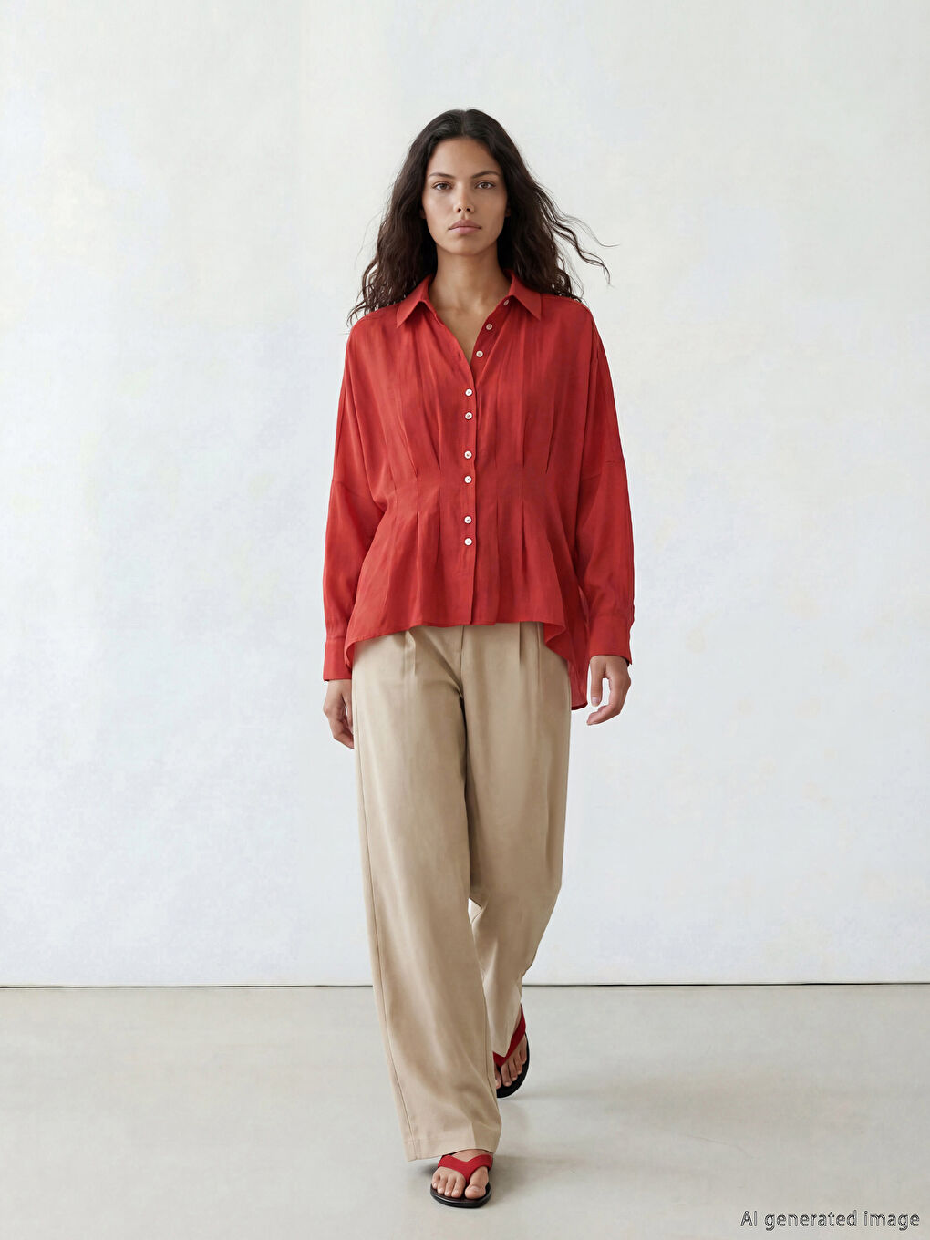 Kırmızı Modal Karışımlı Kadın Gömlek Tunik-1