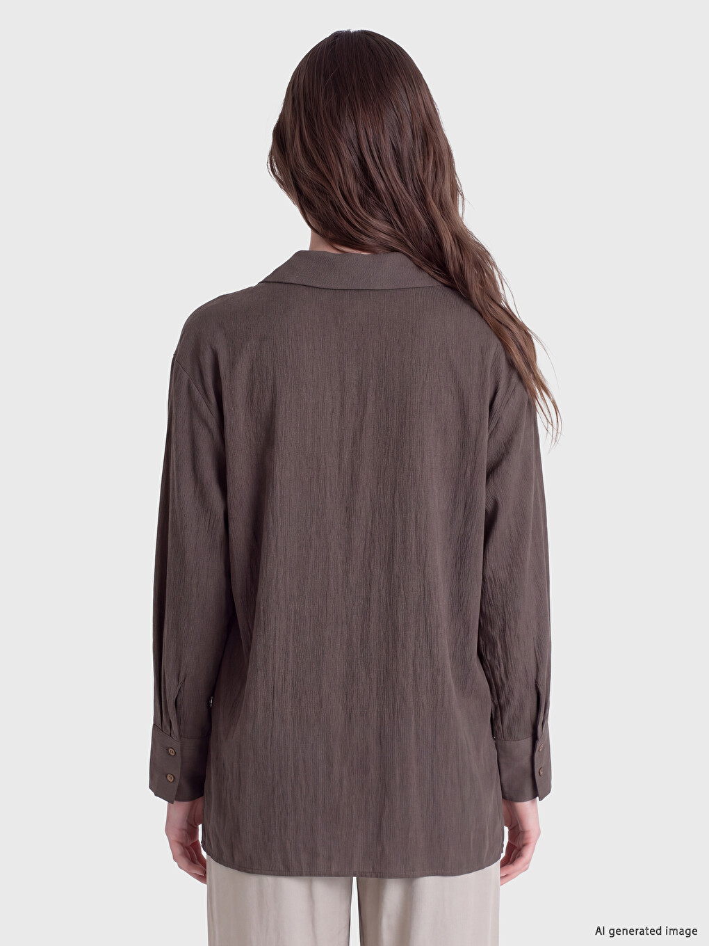 Kahverengi Gömlek Yaka Kruvaze Kesim Bağlamalı Bluz-1